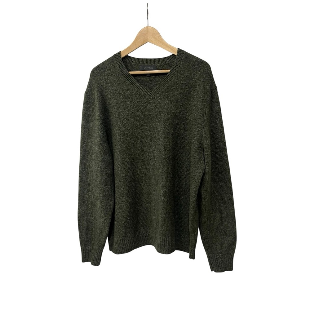 Banana Republic Factory Cozy V Neck Green Sweater Cotton Blend Mens L